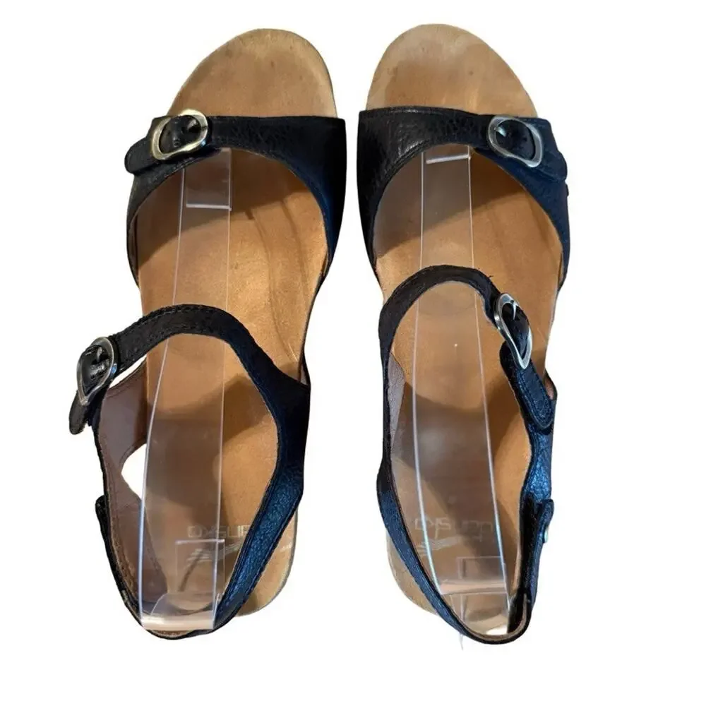 Dansko Tricia Black Wedge Ankle Strap Comfort Sandals Shoes sz 40 / 9.5 / 10